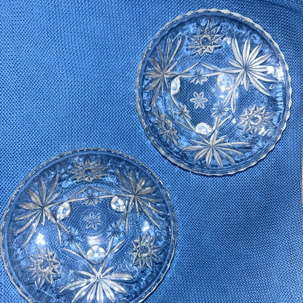Cut Glass Starburst Bowls - Clear Glass, Set of 2